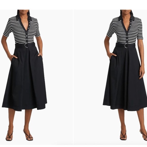 Veronica Beard Dresses & Skirts - Veronica Beard Black & White Striped Polo Midi with Black Skirt